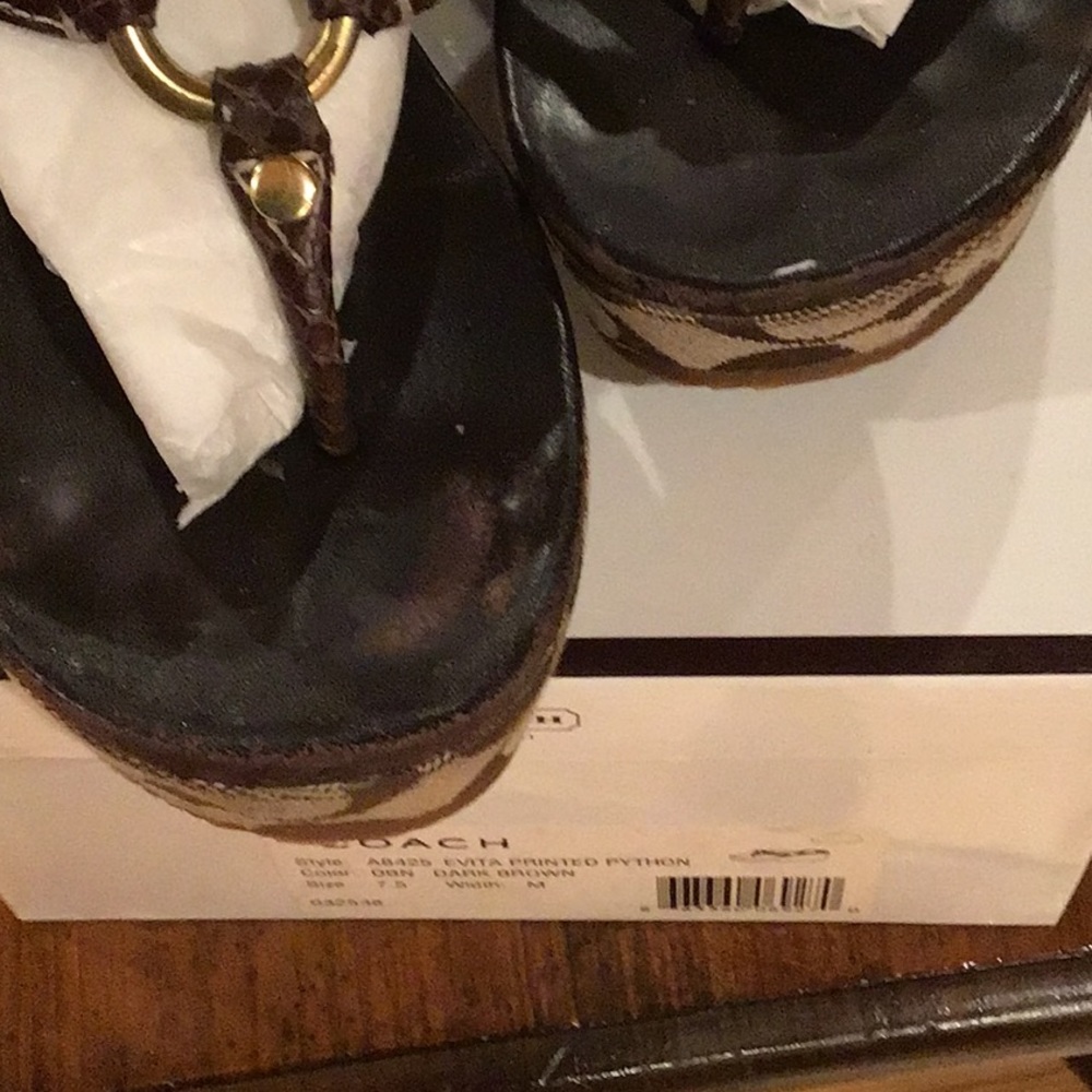 Coach Dark Brown Evita Printed Python Sandal. - image 5